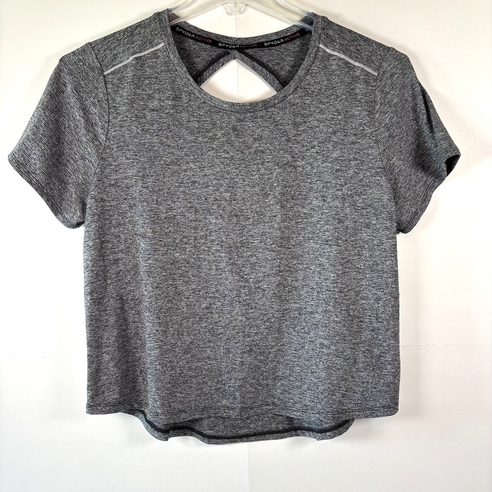 SPYDER Women's Grey Active Keyhole Yoga Fitness Top T-Shirt Exercise Gym S/S L